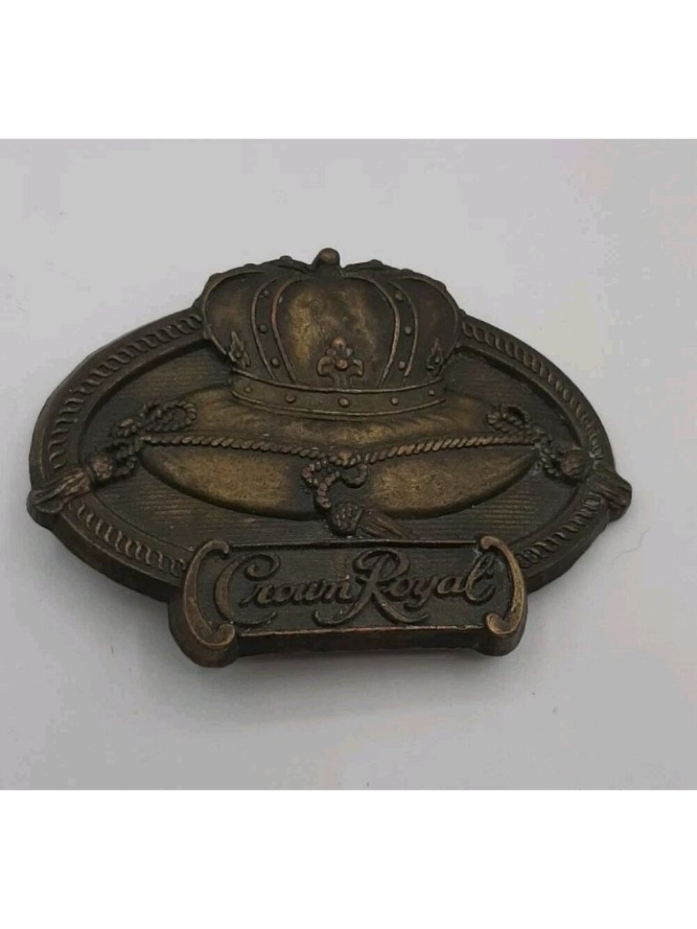 Vintage Crown Royal Brass Belt Buckle Deluxe Canadian Whisky Seagrams